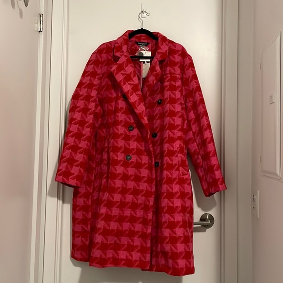 Pink & Red Houndstooth Coat Plus Size Jacket - Picture 1 of 3